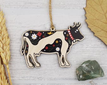 Black Cow Wooden Hanging Decoration