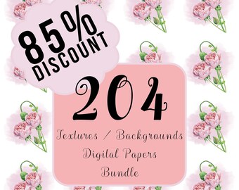 85% DISCOUNT - 204 Digital Papers Bundle, Special Offer Scrapbooking Papers, Patterns, Textures, Backgrounds, Assorted Styles