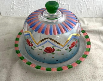 Hand Painted Arcoroc France Domed Dish, Floral Design