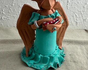 Angel of Love, red clay figurine, artist signed, vintage, Santa Fe, NM 1998