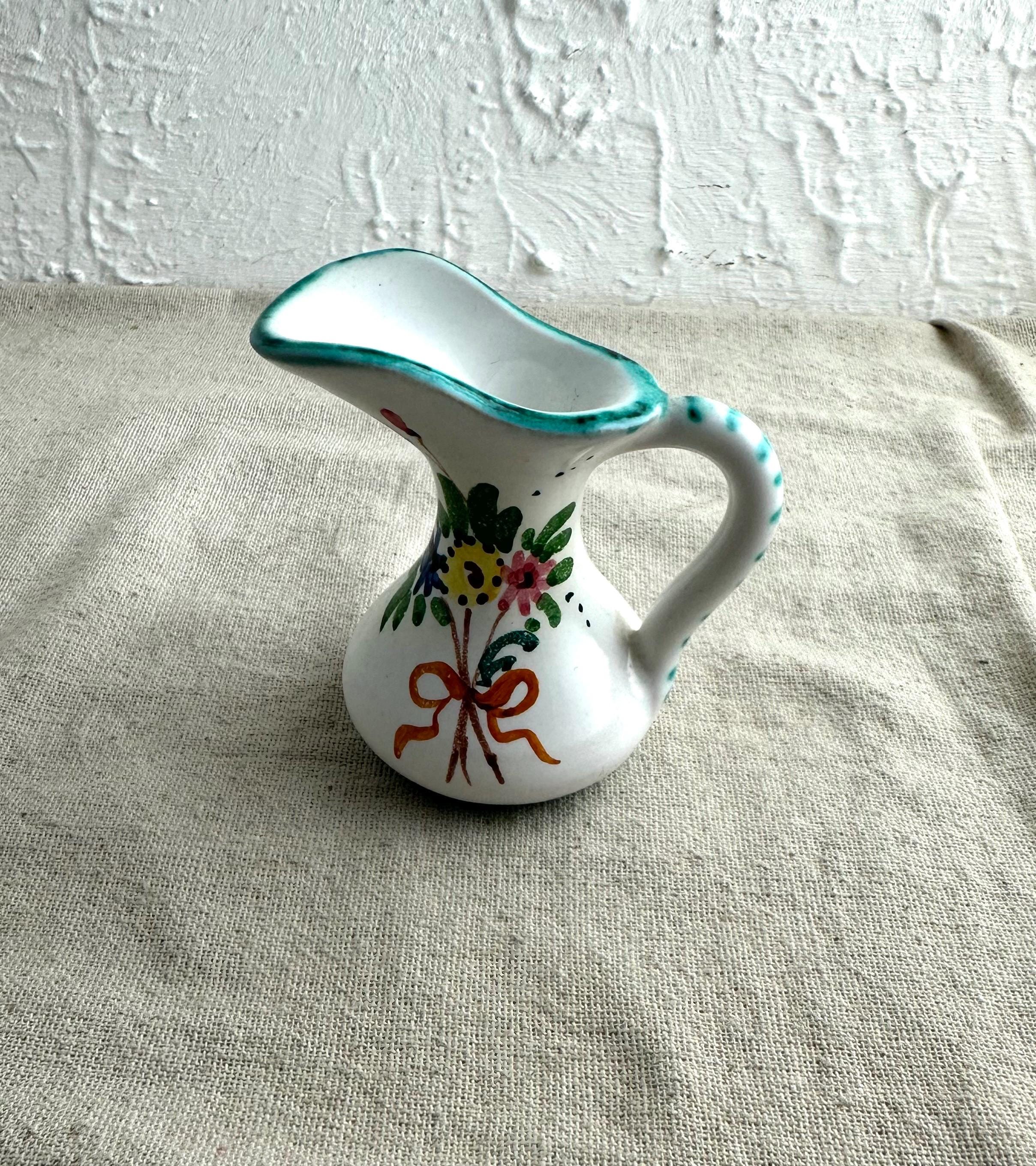 Pattern For Miniature Pitcher Hand Painted Miniature Pitcher, Italian Floral Design, Turquoise Rim - Etsy