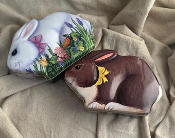 2 Bunny Tins, Easter decorative, empty