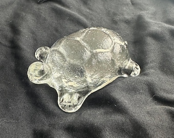 Art Glass Turtle Figurine, Textured Glass Paperweight, Preowned