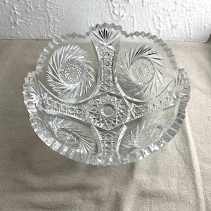 Antique Cut Glass Bowl, Sawtooth, American Brilliant ABP, 8&quot; diameter