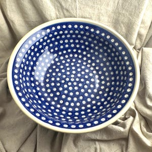 Polish Pottery Large Serving Bowl in Blue Eyes Pattern