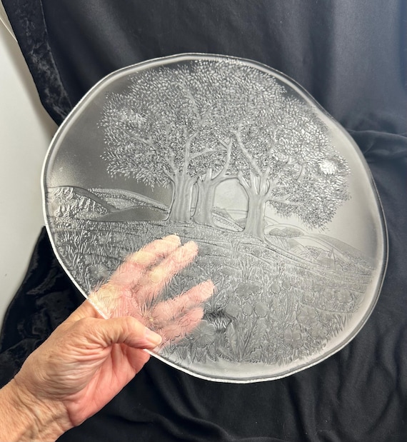 Studio Nova Crystal Serving Platter, Frosted Reverse Etched Tree