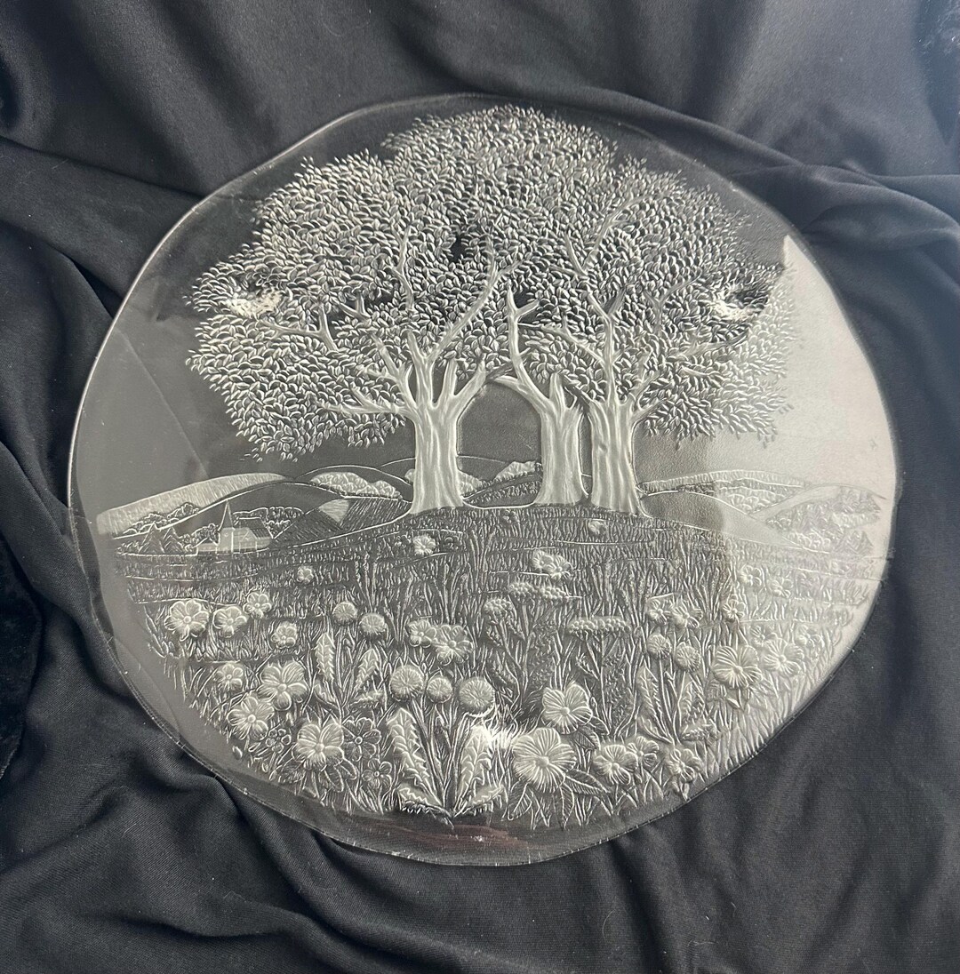 Studio Nova Crystal Serving Platter, Frosted Reverse Etched Tree