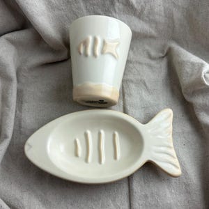 Faianca Subtil Portugal Ceramic Fish Cup and Soap Dish Set