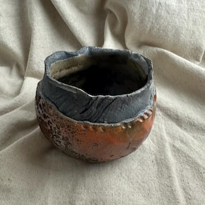 Brutalist Raku Pottery Vessel, artist signed, Mike
