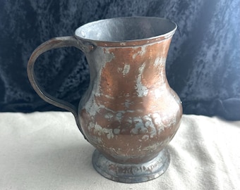 Vintage Tinned Copper Pitcher, Ewer, Middle Eastern, hand forged, hammered