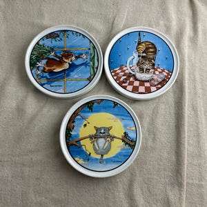 Gary Patterson Cat Coasters, Clay Design, Set of 3