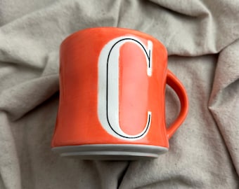 Anthropologie Hand Painted Orange Mug with Letter C