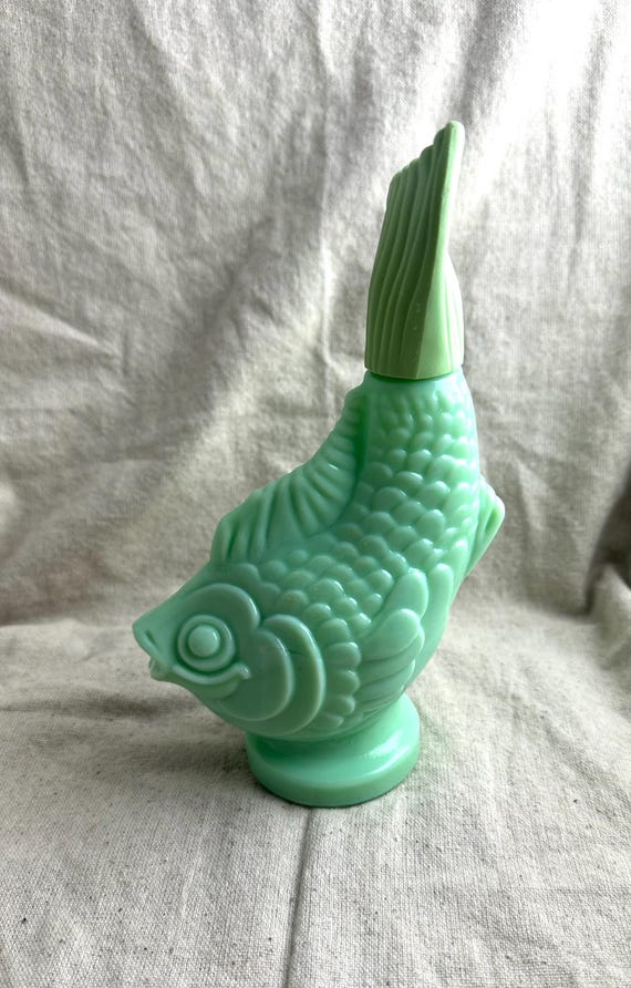 Avon Jadeite Green Glass Koi Fish Decanter