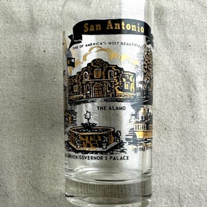 San Antonio, Texas Souvenir Drinking Glass, black with gold, vintage, preowned