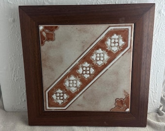 Vintage Ceramic Tile Trivet, Brown Wood Frame, Made in Italy