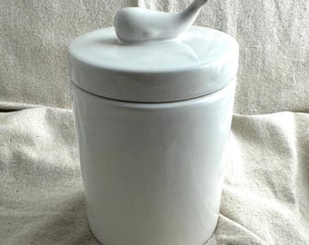 Pottery Barn White Ceramic Whale Canister, Coastal Decor