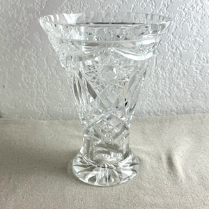 Antique Cut Glass Trumpet Vase, American Brilliant, 7 1/4&quot; tall, 5 1/4&quot; diameter, 2 lbs 1 3/8 oz