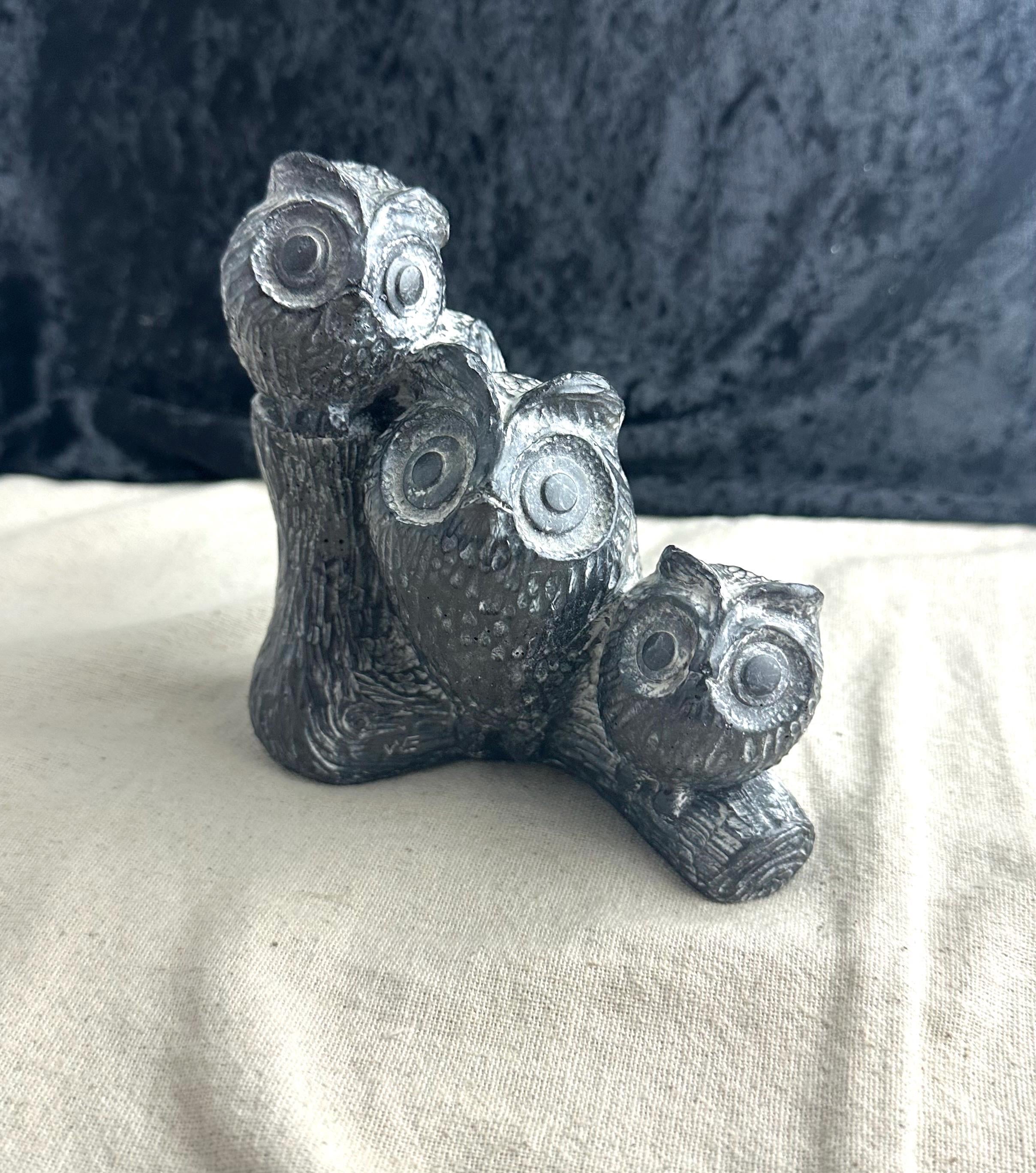 Carved Soap Stone Triple Owl Figurine by Nuvuk, Canada, 5" tall x 5" long x 2" wide, 