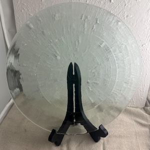 Glass Serving Platter with Grooved Design, 12&quot; in diameter, 1/4&quot; thick, preowned, unbranded