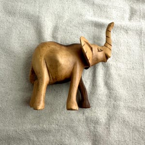 Hand Carved Wooden Elephant Figurine, 5 1/2&quot; tall, 5&quot; x 2&quot;, African wild animal, preowned, home decor, unbranded