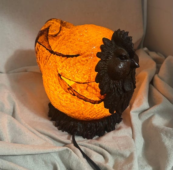 Chicken Lamp, orange glass and resin