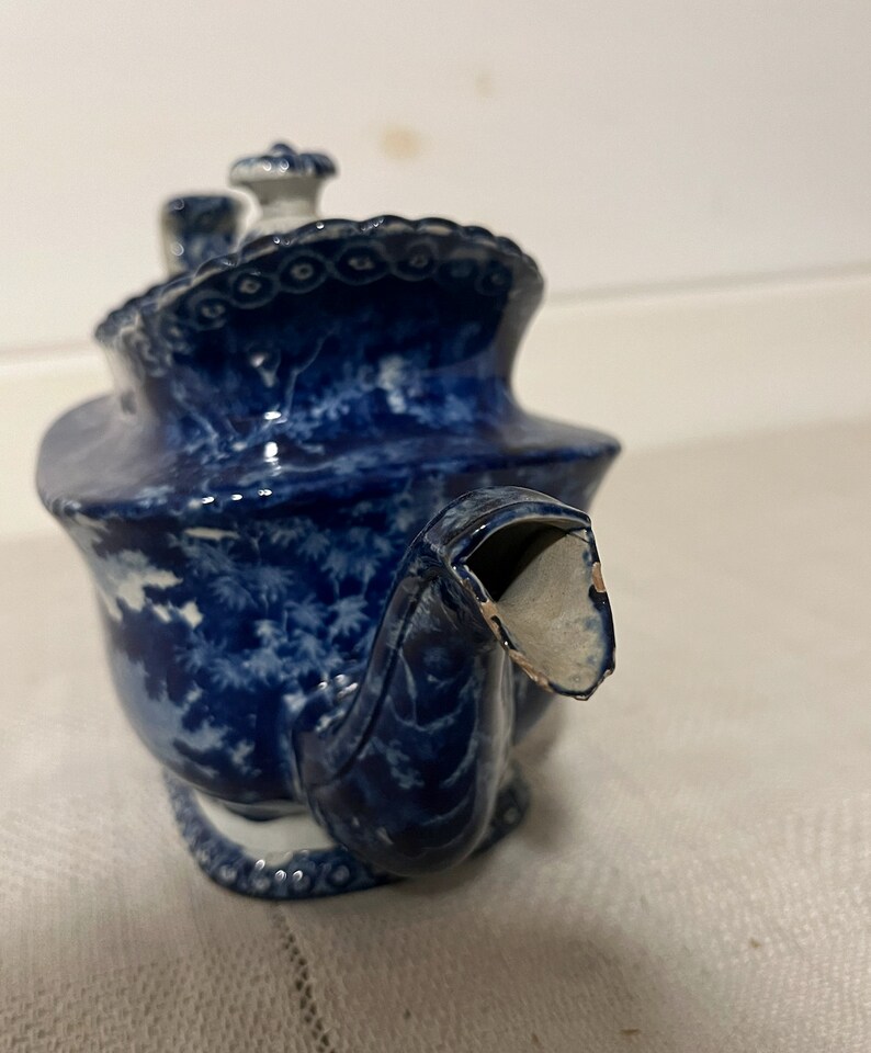 Antique Dark Blue Transferware Teapot Pottery England Stone China Etsy