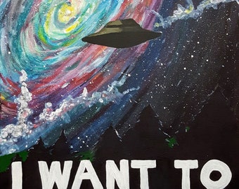 I Want To Believe - Astronaut Alien Space Painting Photo Print