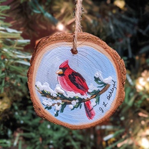 Winter Cardinal Wood Ornament