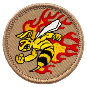 Flaming Hornet Patch - 2 Inch Diameter Embroidered Patch