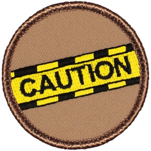 Caution Tape Patch 2 Inch Diameter Embroidered Patch