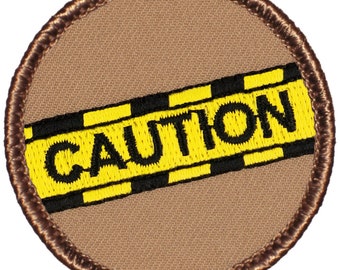 Caution Tape Patch 2 Inch Diameter Embroidered Patch