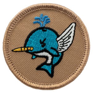 Flying Narwhal Patch – 2 Inch Diameter Embroidered Patch