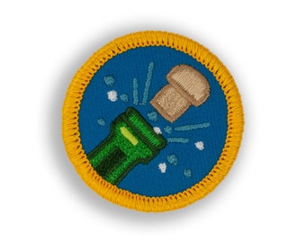 Champagne &quot;Bubbly&quot; Demerit Badge - 1.5&quot; Diameter Embroidered Patch