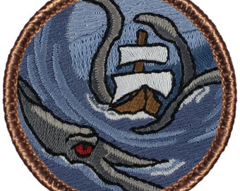 Kraken Sea Monster Patch (527) 2 Inch Diameter Embroidered Patch