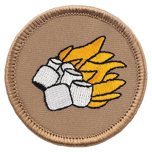 Flaming Marshmallow Patch – 2 Inch Diameter Embroidered Patch