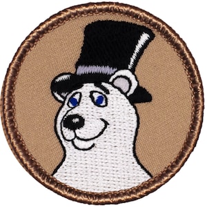 Top Hat Polar Bear Patch (F32) - 2 Inch Diameter Embroidered Patch