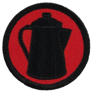 Red & Black Coffee Pot Patch - 2 Inch Diameter Embroidered Patch