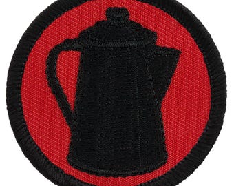 Red & Black Coffee Pot Patch - 2 Inch Diameter Embroidered Patch