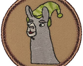 Llama with Hat Patch (N31) 2 Inch Diameter Embroidered Patch