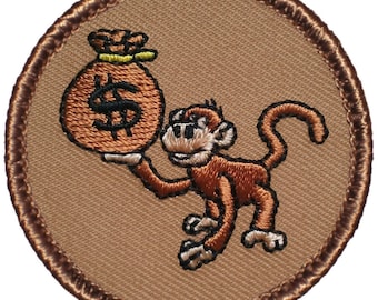 Money Monkey Patch  2 Inch Diameter Embroidered Patch