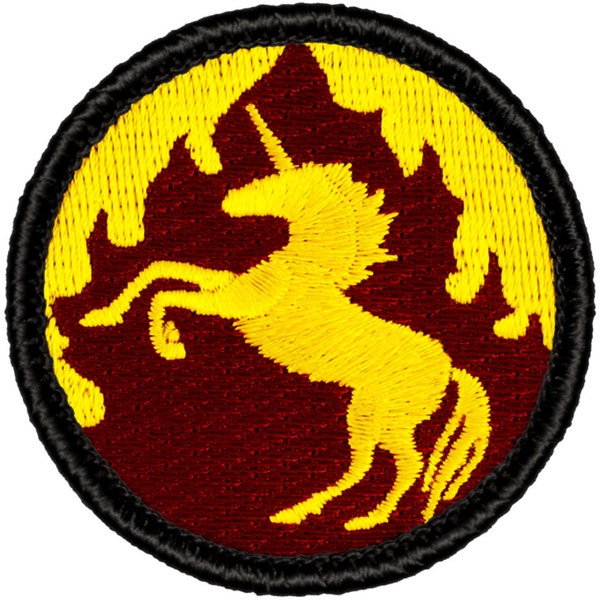 Flaming Unicorn Patch (458) 2 Inch Diameter Embroidered Patch
