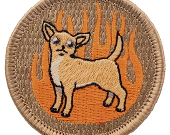 Flaming Chihuahua Patch (353) 2 Inch Diameter Embroidered Patch