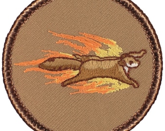 Flaming Flying Squirrel Patch (204) 2 Inch Diameter Embroidered Patch