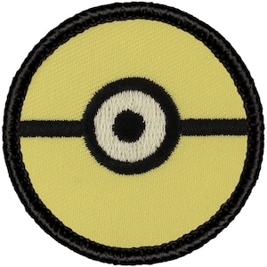 May include: Yellow embroidered patch with a black circle and a white circle inside. The white circle has a black circle in the center.
