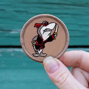 Ninja Shark Patch - 2 Inch Diameter Embroidered Patch