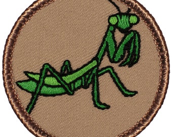 Praying Mantis Patch - 2 Inch Diameter Embroidered Patch