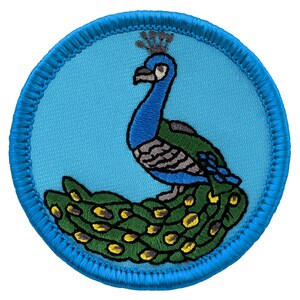 Blue Peacock Patch - 2 Inch Diameter Embroidered Patch