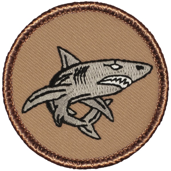 Grey Shark Patch (739) 2 Inch Diameter Embroidered Patch