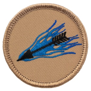 Blue Flaming Arrow Patch - 2 Inch Diameter Embroidered Patch