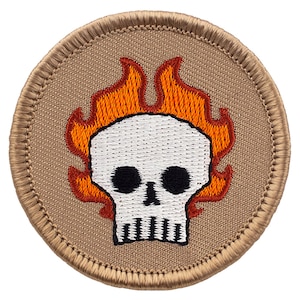 Flaming Skull Patch (263) 2 Inch Diameter Embroidered Patch